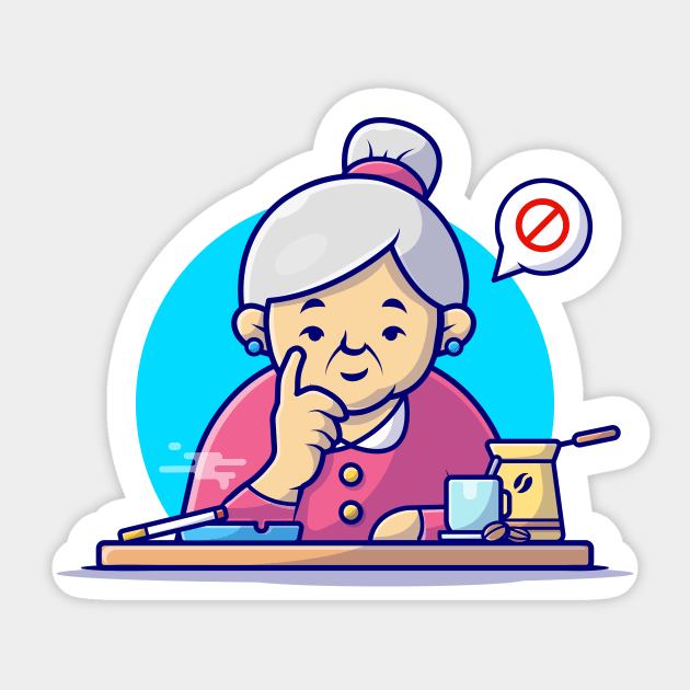 Cute Grandma Forbid Smoking Cartoon Vector Icon Illustration Sticker by Catalyst Labs